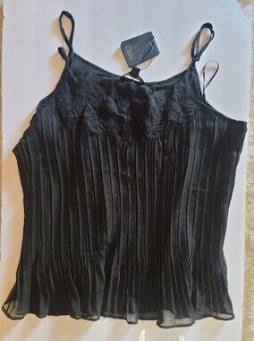 Dalia Collection Black Pleated Satin Cami